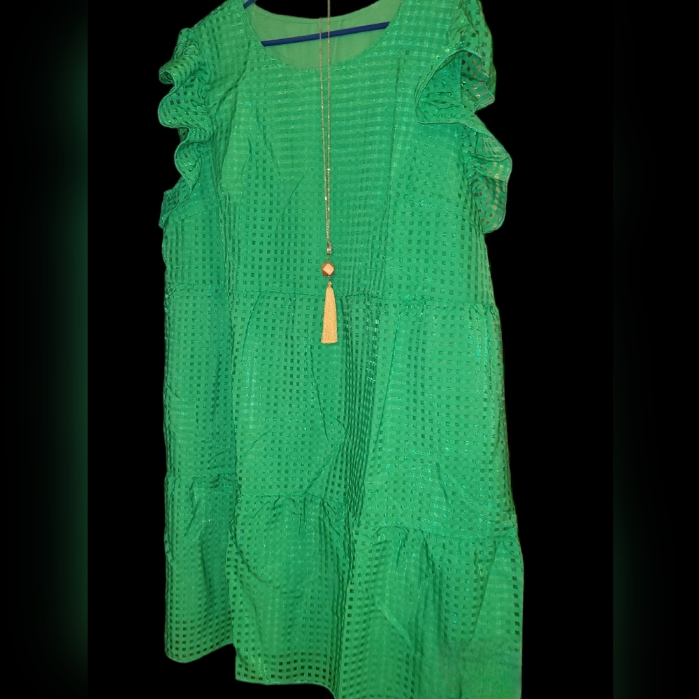 Brand New GREEN RUFFLE SLEEVE TRENDY DRESS XL